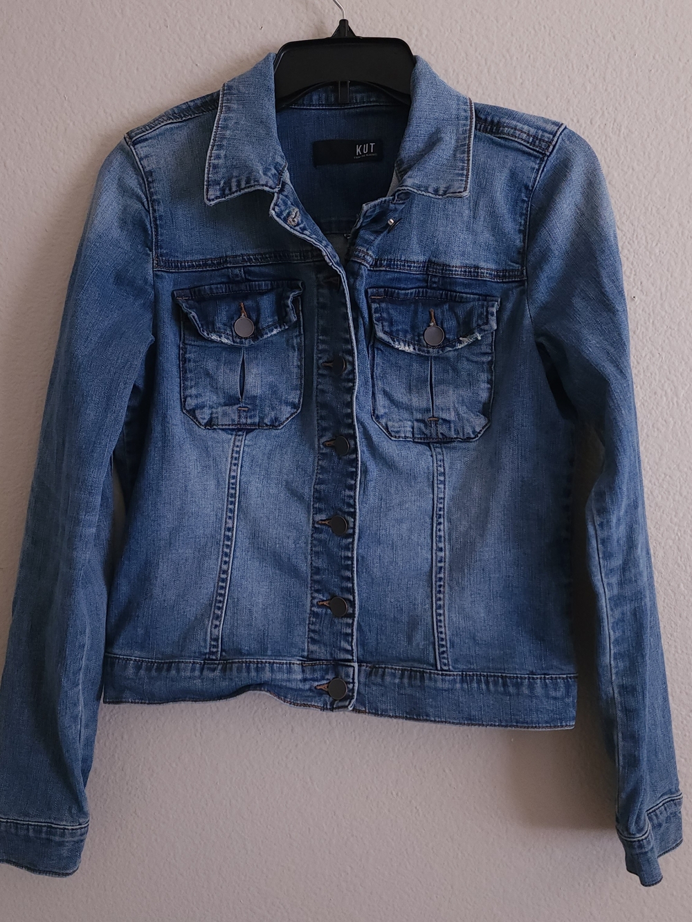 Kut from the Kloth Light Blue Denim Jacket with Chest Pockets